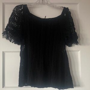 Funky black & blue free people mixed media top